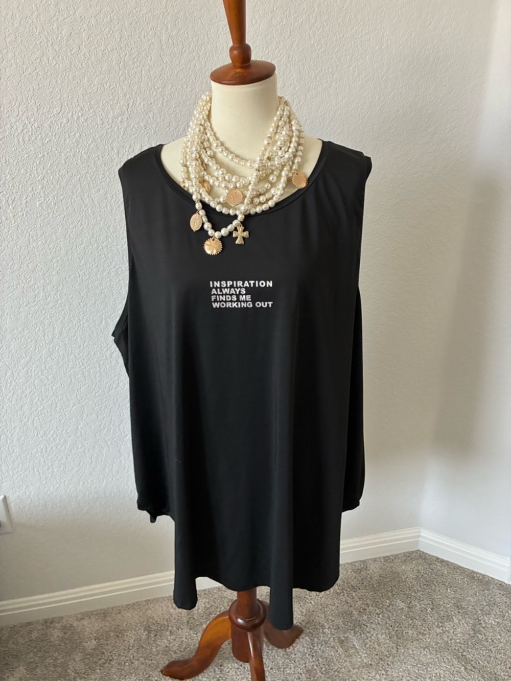 Black Sleeveless Graphic Tank Top with White Inspirational Text